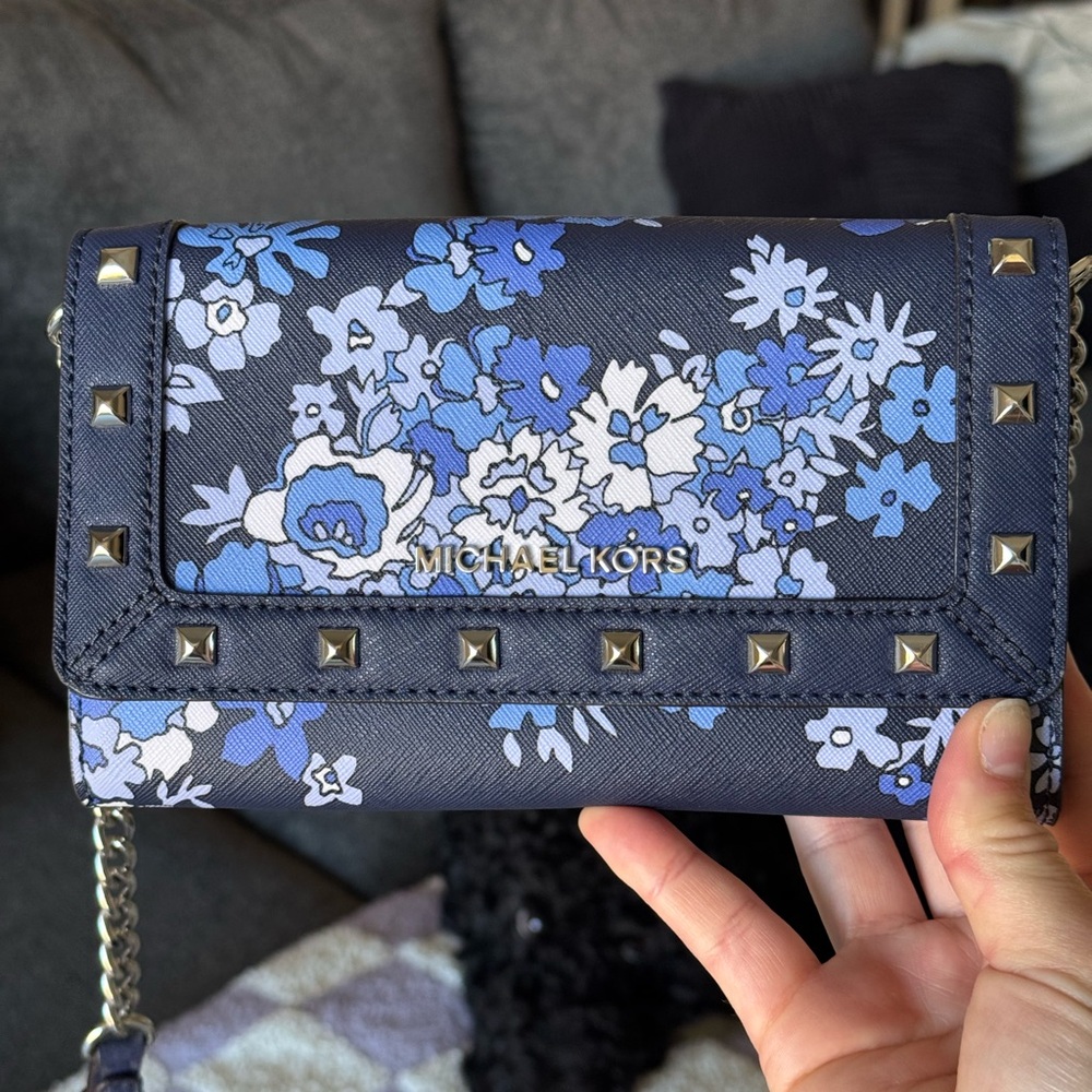 Michael Kors Blue Floral Studded Women's Satchel